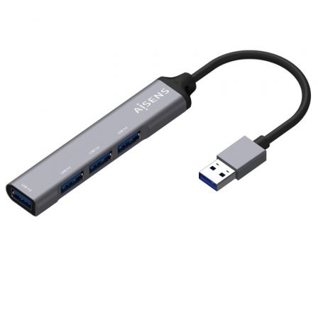 AISENS Hub USB 3.0 de Aluminio 4x Tipo A, Gris, 10cm